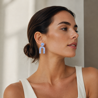 Blue And White Acrylic Geometric Arch Drop Earrings | Boho Modern Jewelry