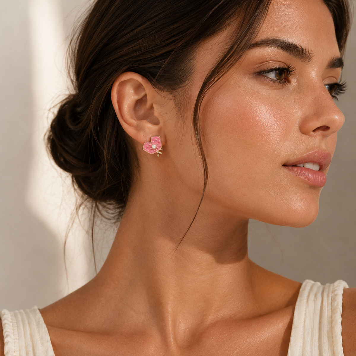18K Enamel Pickleball Pearl Stud Earrings | Sports Jewelry