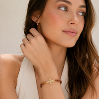 Small Beaded Natural Stone Hammered Cross Bracelet | Faith Jewelry