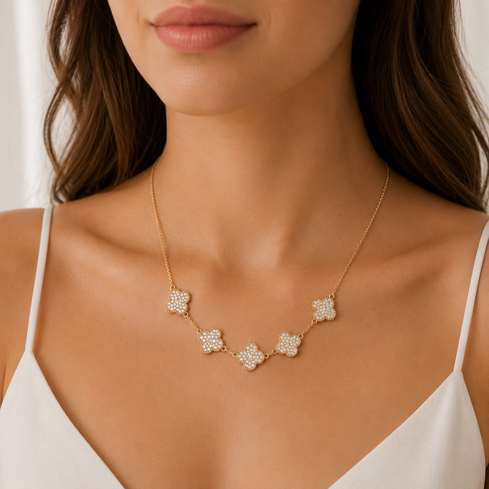 CZ Clover Station Necklace | Dainty Layering Jewelry