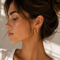 18K Stainless Steel Oval Hoop Earrings | Waterproof Jewelry