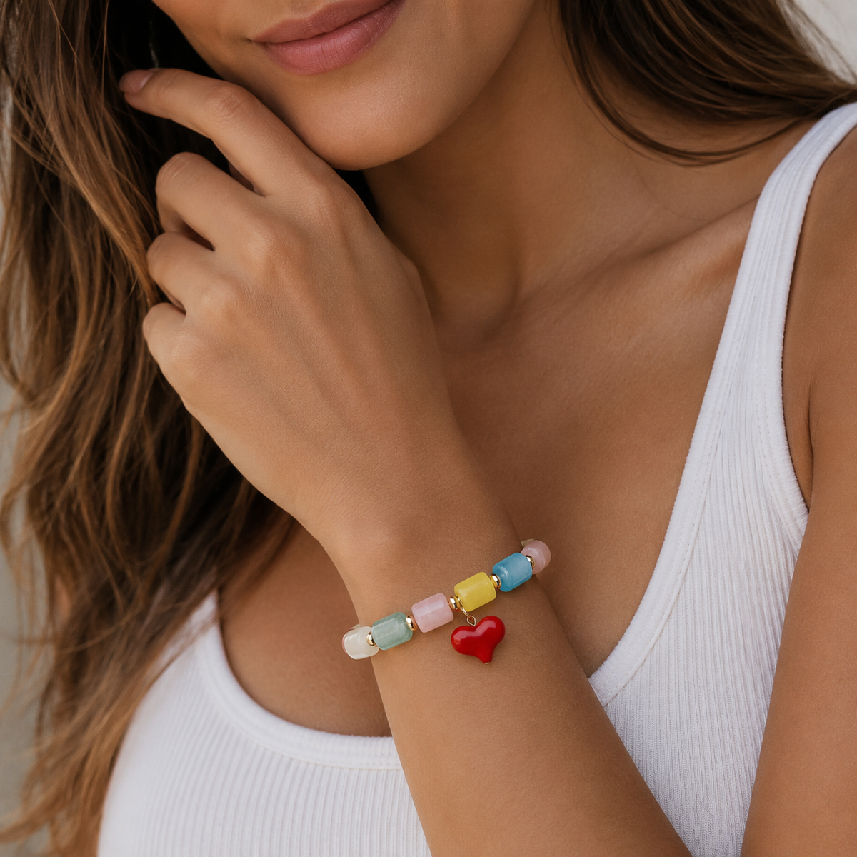 Acrylic Heart Charm Stretch Bracelet | Chunky Beaded Jewelry