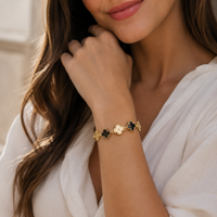 Enamel Floral Link Bracelet with Beaded Detailing | Clover Bracelet