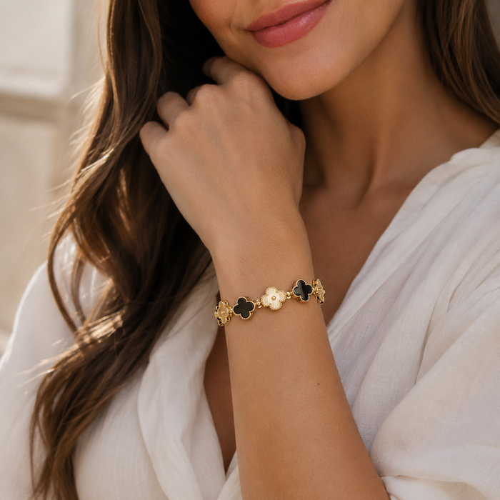 Enamel Floral Link Bracelet with Beaded Detailing | Clover Bracelet