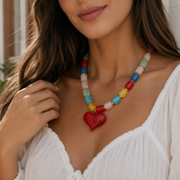 Acrylic Heart Pendant Beaded Necklace | Chunky Beaded Jewelry