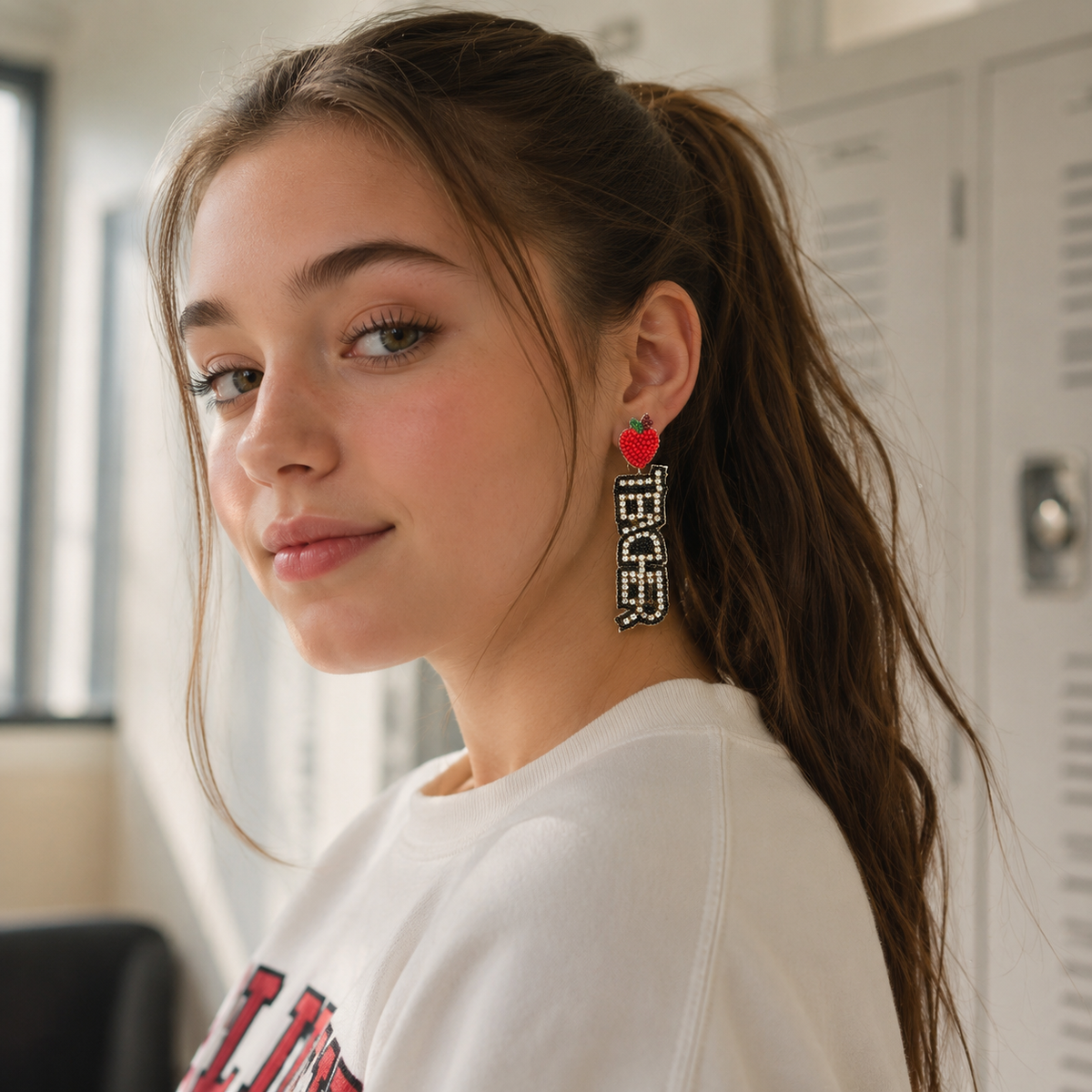 Teacher Rhinestone Beaded Statement Earrings | Back To School Jewelry