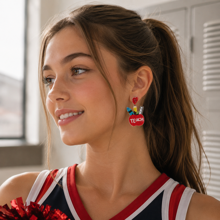 Beaded Teacher Apple Statement Earrings | Back To School Jewelry