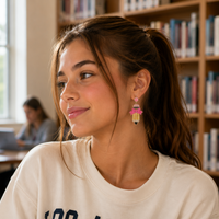 Beaded Pencil Bow Statement Earrings | Back To School Jewelry