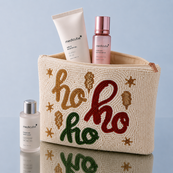 Seed Beaded Ho Ho Ho Coin Pouch | Christmas Holiday Zip Pouch