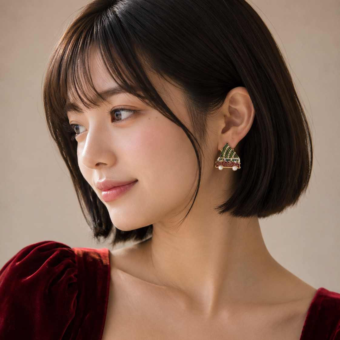 Rhinestone Christmas Tree Truck Stud Earrings