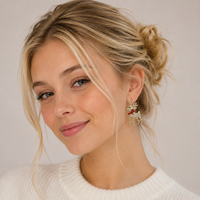 Rhinestone Reindeer Drop Earrings | Holiday Charm Design
