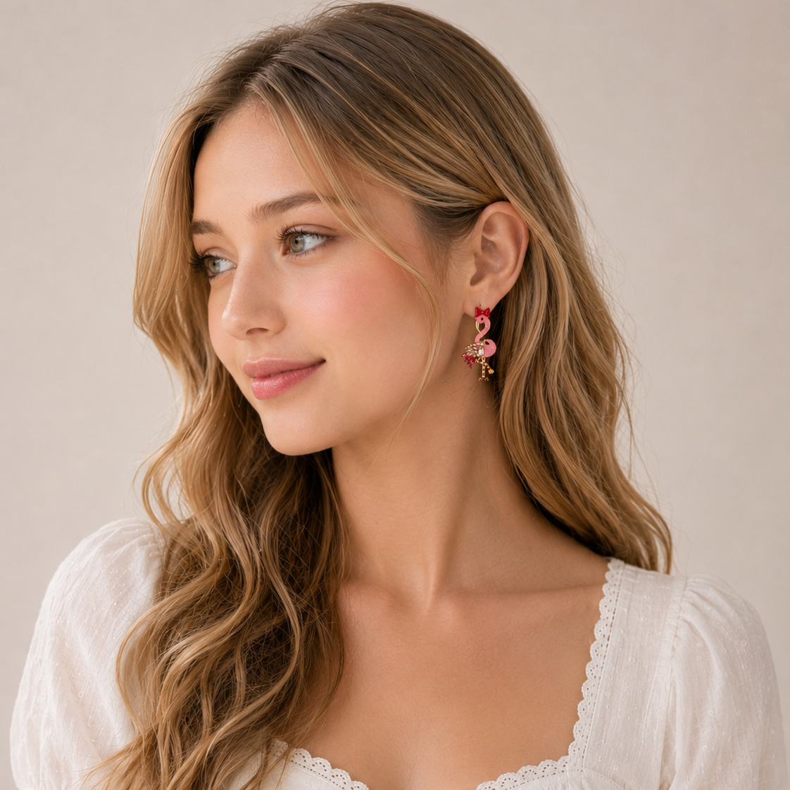 Rhinestone Flamingo Bell Drop Earrings | Tropical Statement Charm