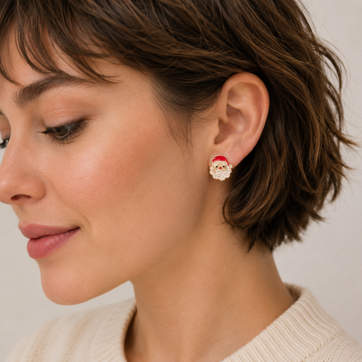Pearl Santa Claus Stud Earrings | Christmas Holiday Earrings
