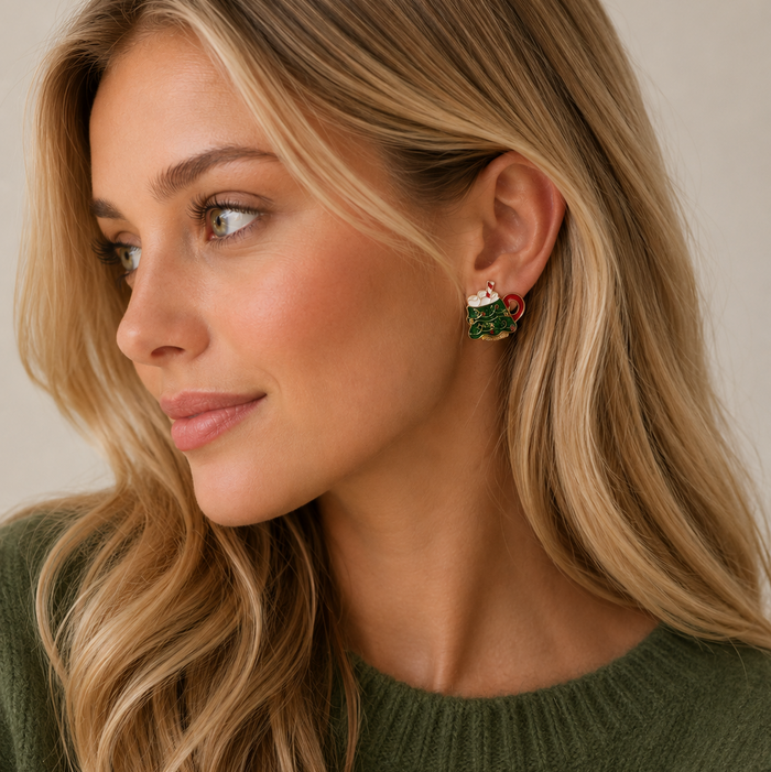 Enamel Christmas Tree Mug Stud Earrings