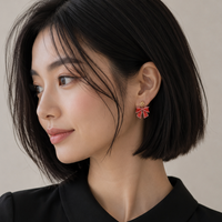 Christmas Bow Enamel | Pearl Trimmed Dangling Earrings