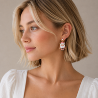 Enamel Pink Santa Claus | Christmas Drop Earrings