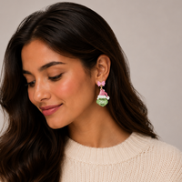 Pink Bow Green Monster Christmas Earrings | Acetate Earrings