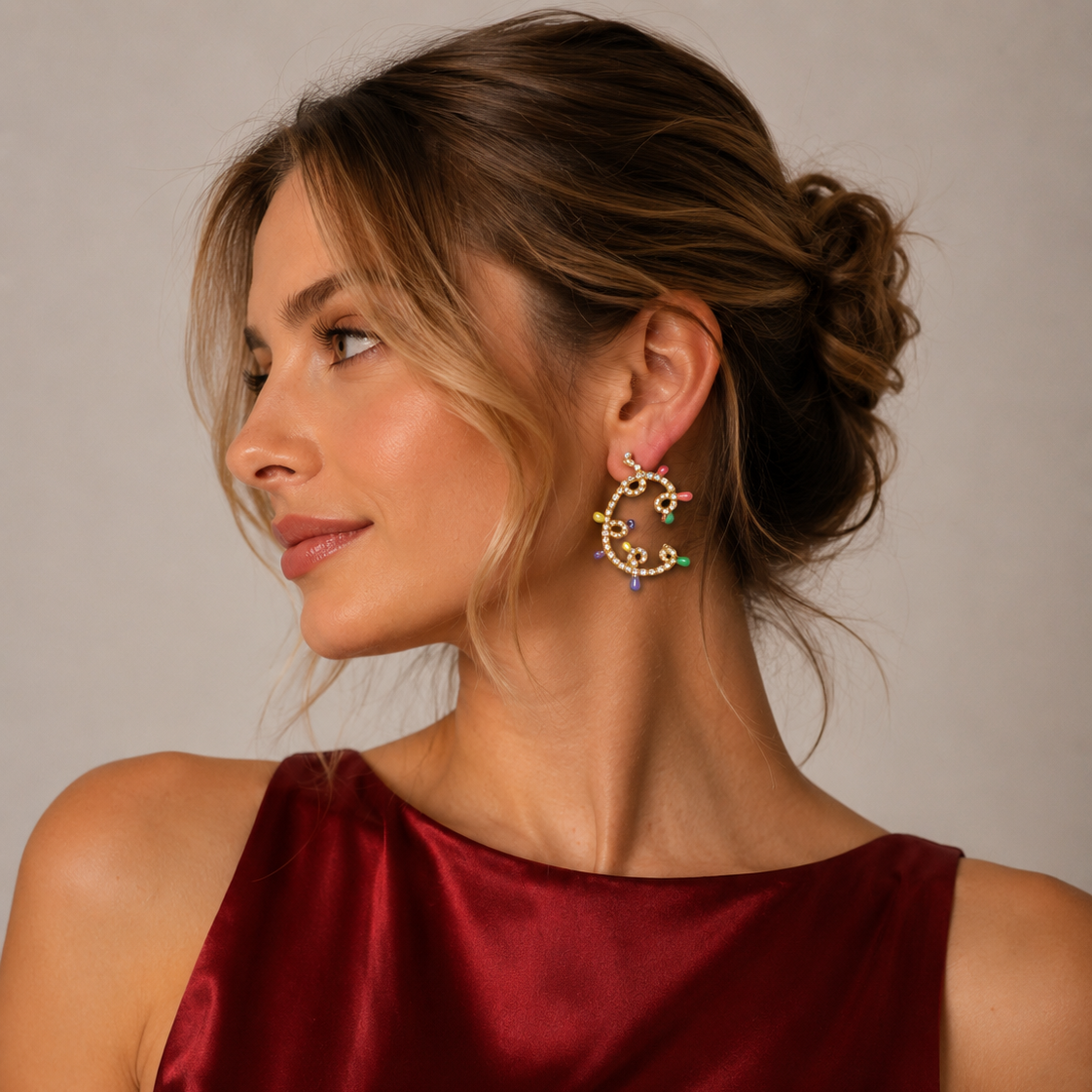 CZ Christmas Light Hoop Earrings | Festive Holiday Statement Earrings