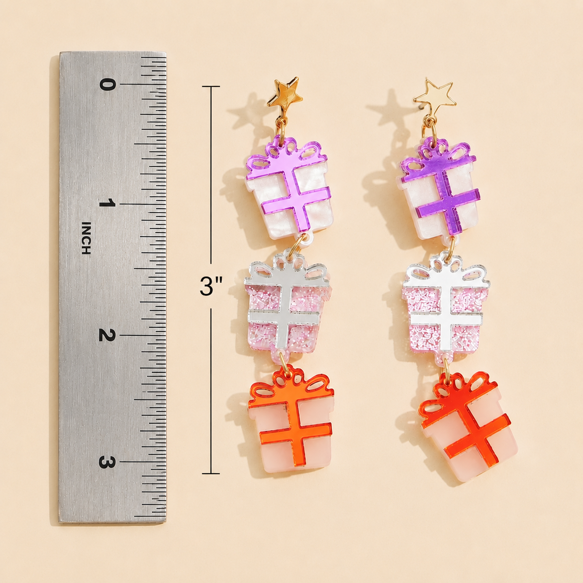 Glitter Gift Box Dangle Earrings | Christmas Present Earrings