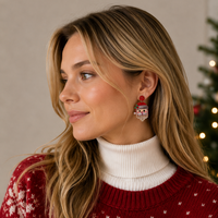 Pearl Bearded Santa Dangle Earrings | Holiday Earrings