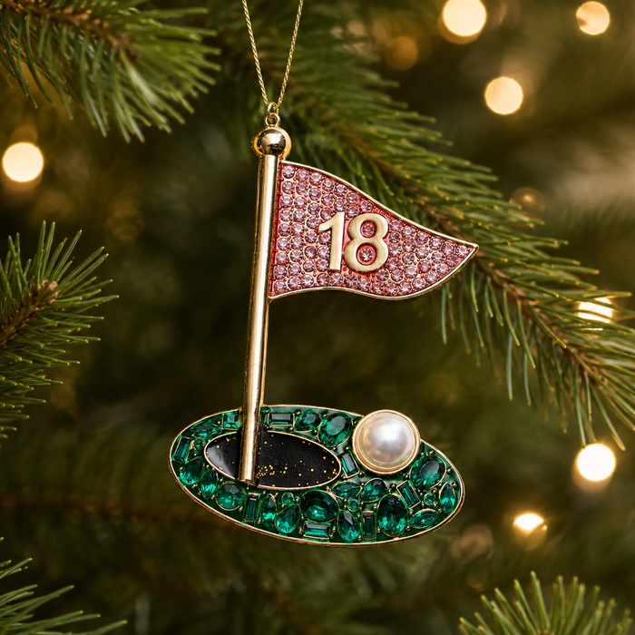 Rhinestone Golf Flag Christmas Tree Ornament | Holiday Decor