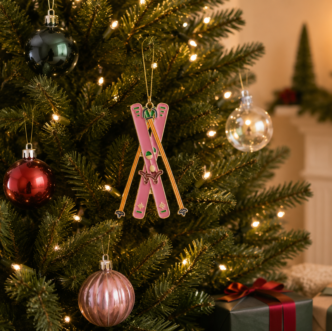Pink Ski Ornament | Winter Sports Christmas Decor