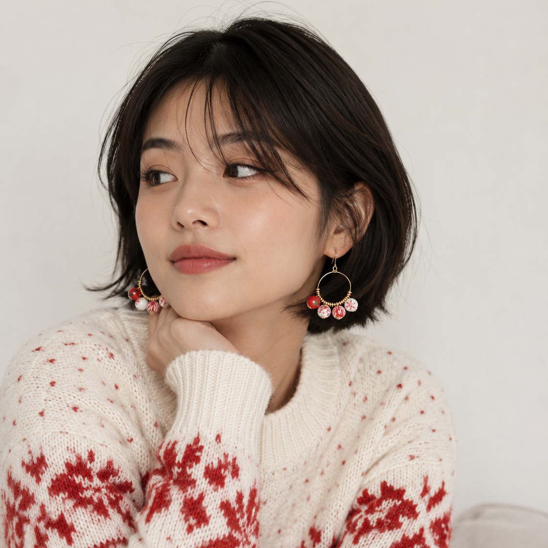 Wood Bead Hoop Christmas Earrings | Ornament Drop Earrings