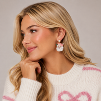 Pearl Pink Santa Face Drop Earrings | Acrylic Christmas Dangles