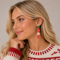 Holly Christmas Ornament Trio Earrings | Holiday Dangle Drops