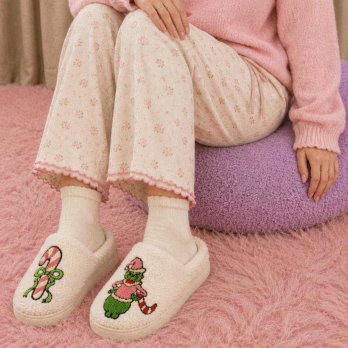 Sherpa Green Monster Christmas Slippers | Individual Sizes