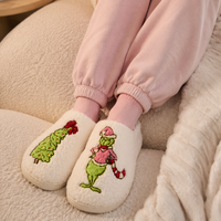 Sherpa Green Monster Christmas Tree Slippers | Cozy Holiday House Shoes