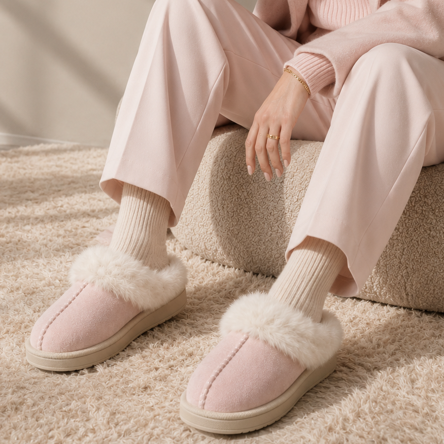 Faux Suede Fur Trim Platform Slippers | Cozy House Shoes