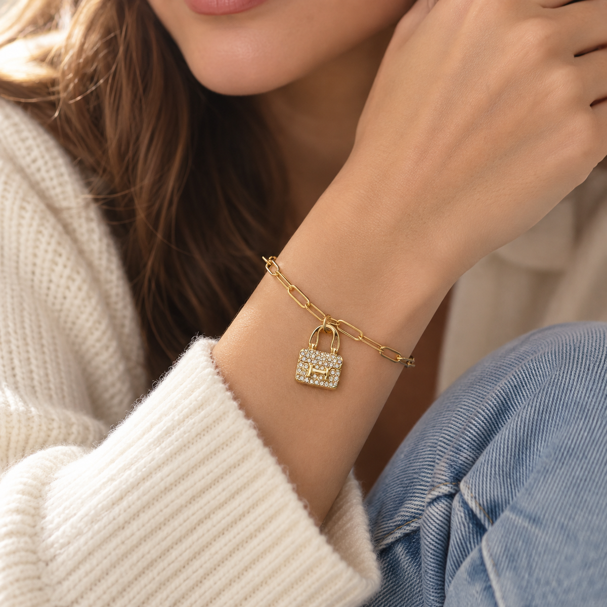CZ Handbag Charm Paperclip Chain Bracelet | Statement Jewelry