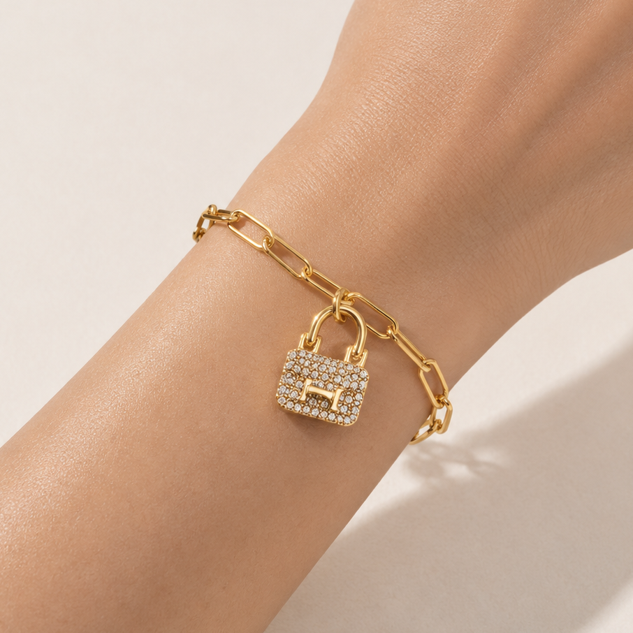 CZ Handbag Charm Paperclip Chain Bracelet | Statement Jewelry