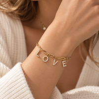 CZ LOVE Letter Charm Paperclip Bracelet | Statement Jewelry