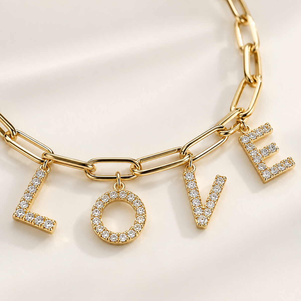 CZ LOVE Letter Charm Paperclip Bracelet | Statement Jewelry