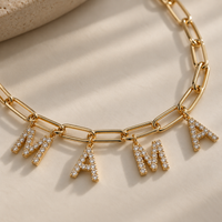 CZ MAMA Letter Charm Paperclip Bracelet | Mother's Day Jewelry