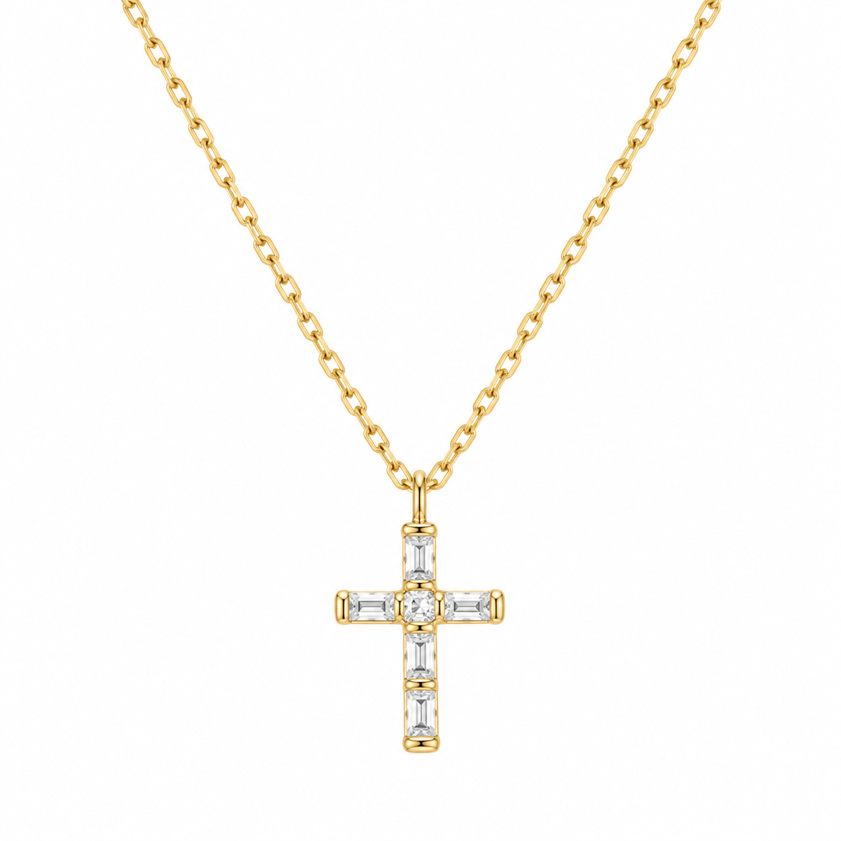 Gold Chain Necklace with CZ Cross Pendant | Faith Jewelry