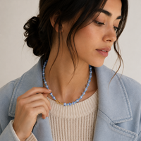 Blue & White Floral Beaded Necklace | Ceramic-Inspired Jewelry
