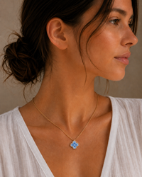 Blue Floral Pendant Necklace | Porcelain-Inspired Jewelry