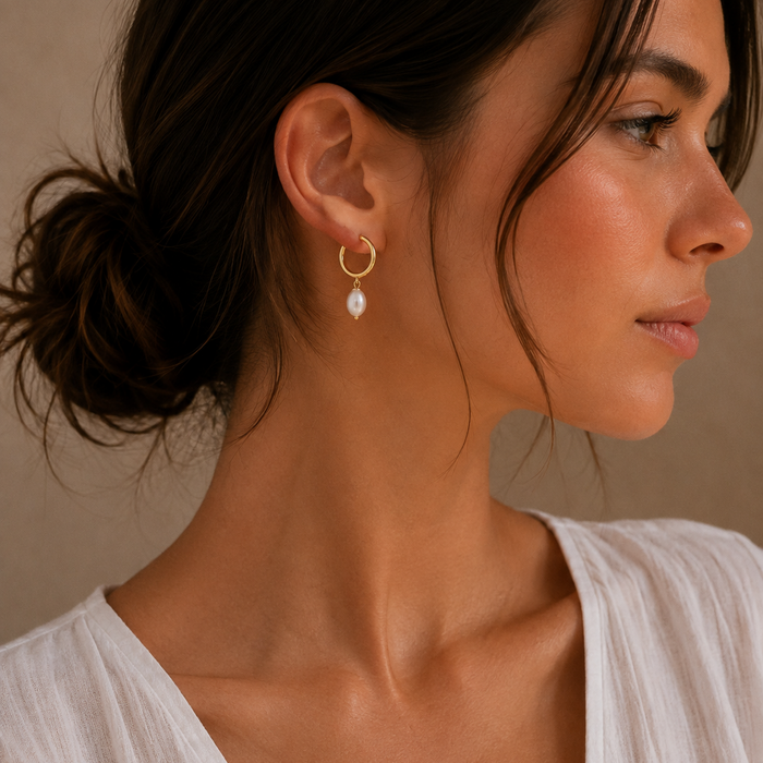 Pearl Drop Hoop Earrings | Pearl Jewelry