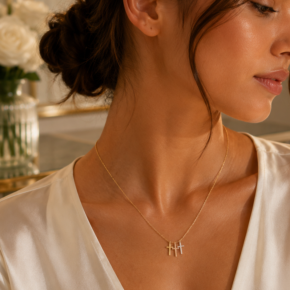 Gold Dipped Triple Cross Necklace | Faith Jewelry