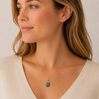 Green Christmas Tree Charm Necklace | Holiday Pendant Necklace