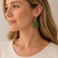 Christmas Tree Charm Dangle Earrings | Faux Pearl Holiday Earrings