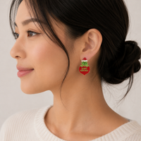 Enamel Green Monster Ornament Drop Earrings | Merry Christmas Charm