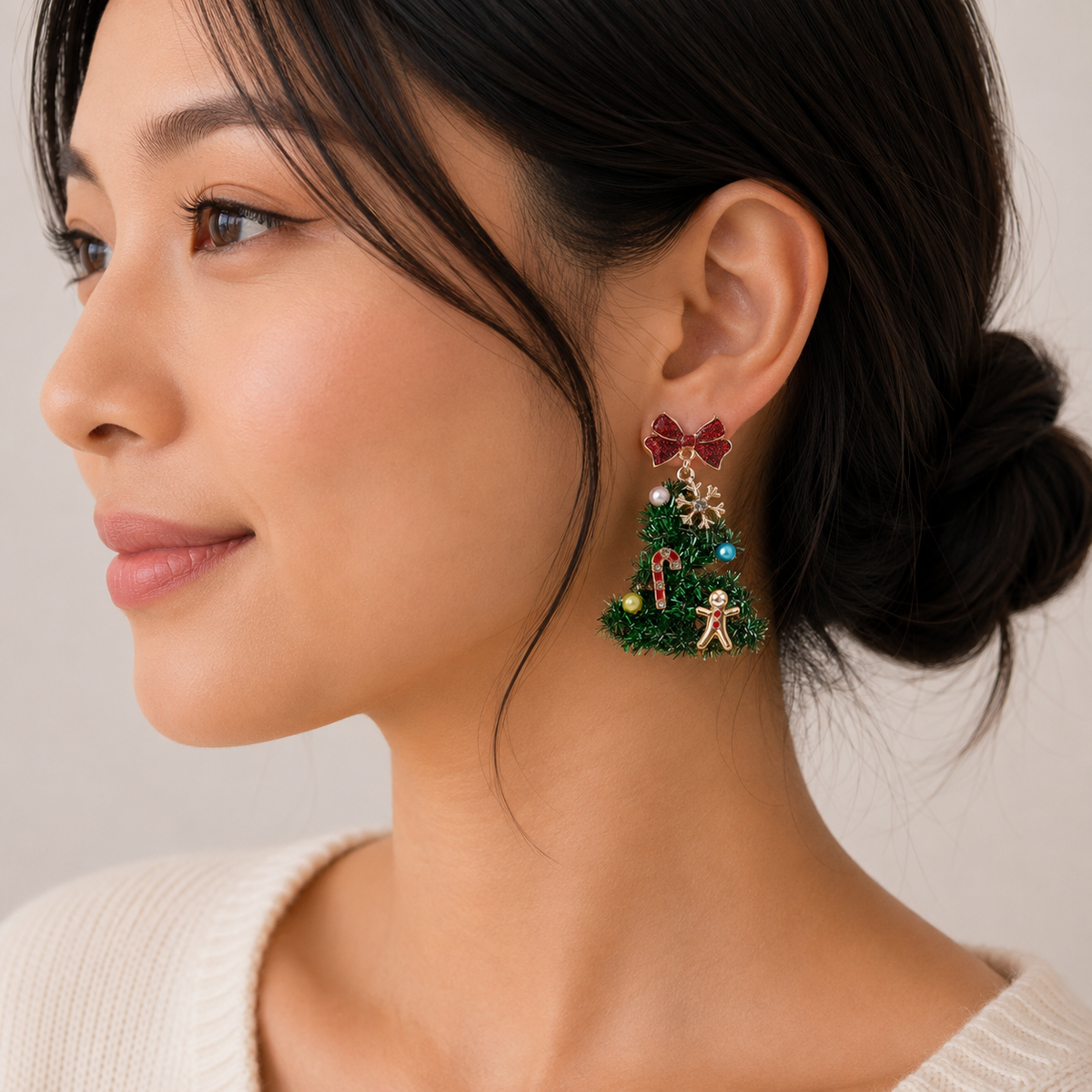 Tinsel Christmas Tree Drop Earrings | Holiday Ornament Charm
