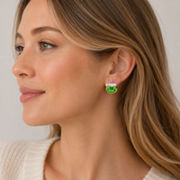 Enamel Green Monster Face Stud Earrings | Santa Hat Design