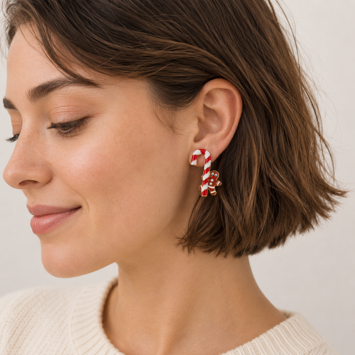 Candy Cane & Gingerbread Stud Earrings | Christmas Holiday Earrings