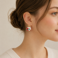 Bow Christmas Mitten Earrings | Pearl Enamel Holiday Dangle Earrings