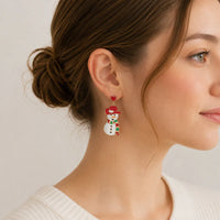 Snowman Heart Dangle Earrings | Enamel Christmas Holiday Earrings